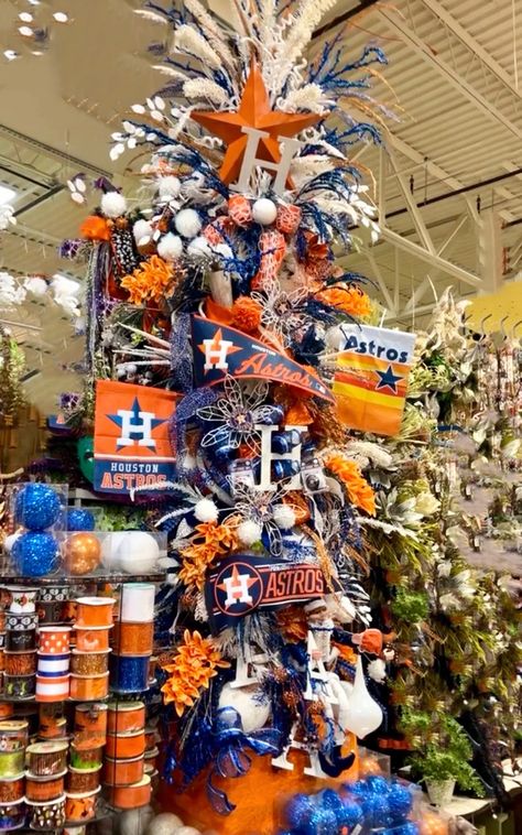 Baseball Christmas Tree Ideas, Astros Decor, Sports Christmas Tree, Astros Christmas Tree, Baseball Christmas Tree Diy, Houston Astros Christmas Tree, Astros Ornaments, Houston Astros Wood Sign, Baseball Christmas Tree