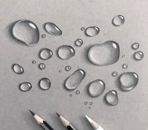 Realistic Raindrop Drawing, Water Drops Drawing Pencil, How To Draw Water Drops, Raindrop Drawing, Water Drop Drawing, Hatch Drawing, Bubble Drawing, Prismacolor Art, Buku Harry Potter