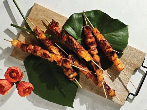 Hawaiian Huli Huli Chicken and Pineapple Skewers - Kosher.com Chicken And Pineapple Skewers, Hawaiian Huli Huli Chicken, Huli Huli Sauce, Pineapple Skewers, Chicken And Pineapple, Huli Chicken, Pineapple Skewer, Huli Huli, Huli Huli Chicken