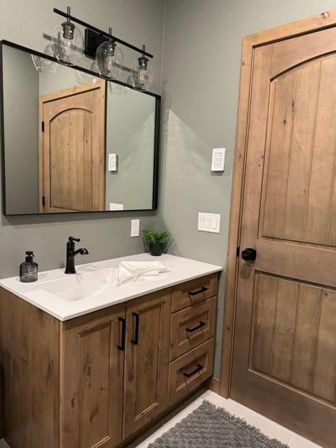 Bathroom Off Kitchen Layout, Older Bathroom Remodel, Bathroom Remodel With Brown Tile, Home Remodel Hacks, Double Wide Bathroom Remodel Master Bath Mobile Homes, Modular Home Bathroom Remodel, Simple Home Renovations, Modern Ranch Style Homes Interior, Western Master Bath