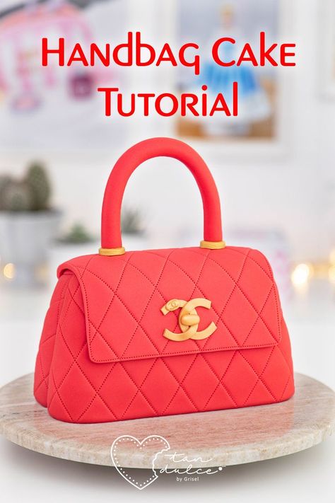 Handbag Cake Tutorial. Tan dulce by Grisel. Handbag Cake Tutorial, Coco Chanel Bags, Chanel Birthday Cake, Shoe Box Cake, Chanel Cake, Handbag Cakes, Chanel Coco Handle, Barbie Doll Cakes, Cake Pop Decorating