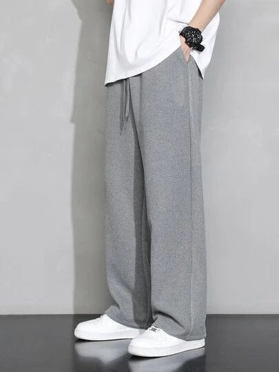 Is That The New Guys Slant Pocket Drawstring Waist Pants ??| ROMWE USA Mens Baggie Pants, Gray Trousers Men Outfit, Straight Leg Sweatpants Men, Gray Men Outfit, Loose Pants Outfit Men, Gray Pants Outfit Men, Men’s Pants, Grey Pants Outfit Men, Grey Outfit Men