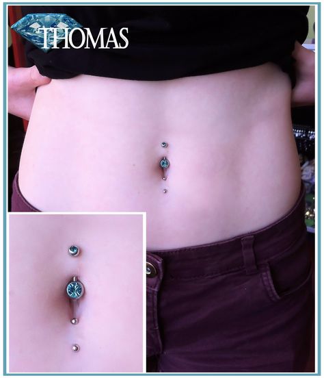 double navel piercing by Thomas Aesthetic Navel Piercing, Belly Piercing Double, Double Belly Piercing Ideas, Double Industrial Piercing, Navel Piercing Aesthetic, Piercing Reference, Double Belly Button Piercing, Double Navel Piercing, Double Belly Piercing