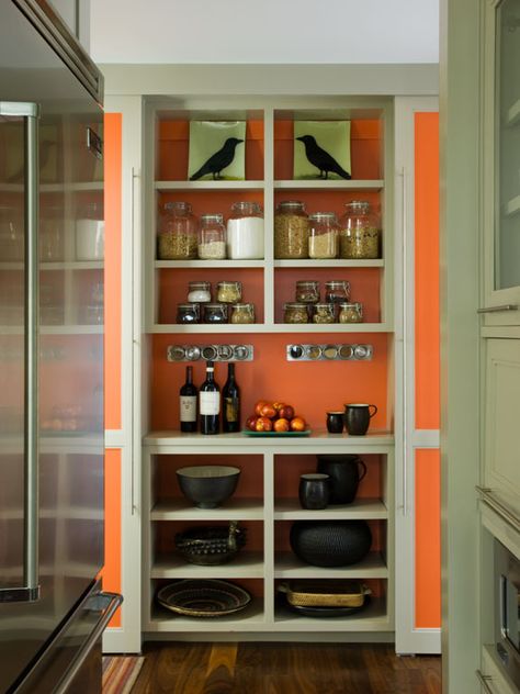 adding pop up close Orange Pantry, Pantry Walls, Shelves Library, Orange Walls, Butler's Pantry, Kitchen Space, Future House, Melon, Shoe Rack