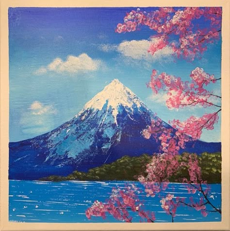 Canvas Art Painting Acrylic, Cherry Blossom Painting, Japan Painting, Easy Acrylic Painting, Simple Canvas Paintings, Diy Canvas Wall Art, Easy Canvas Painting, Small Canvas Art, Nature Art Painting