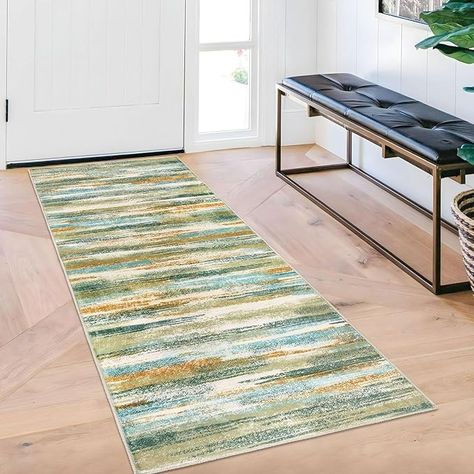 Amazon.com: Lansny Modern Abstract Hallway Runner Rug Green, 2x6 Washable Rug Runner Non-Slip Soft Striped Kitchen Runner Rugs, Print Distressed Carpet Runner for Entryway Bathroom Laundry Room Foyer Ombre : Home & Kitchen Bedroom Laundry Room, Abstract Runner Rug, Hallway Rug Runner, Bedroom Laundry, Long Kitchen, Entryway Bedroom, Kitchen Runner, Wool Carpet, Hallway Rug