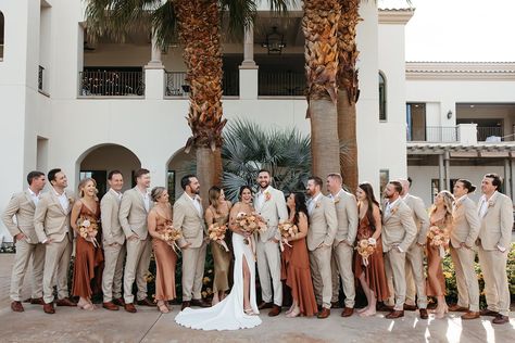 Tan Tuxedo Wedding, Fall Desert Wedding, Brown Groomsmen Suits, Brown Suit Wedding, Tan Groomsmen Suits, Tan Suit Wedding, Tan Groomsmen, Khaki Wedding, Fall Desert