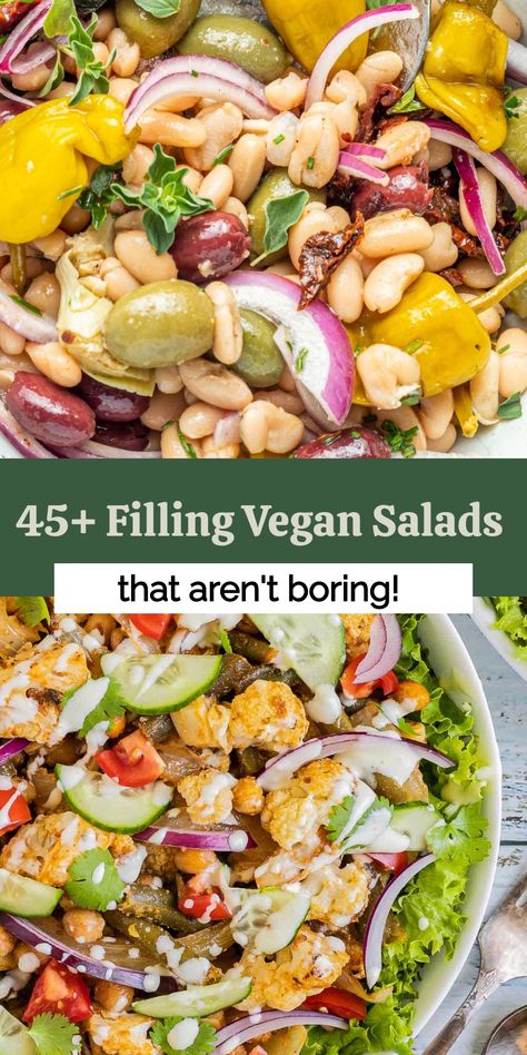 Super Healthy Salads, Filling Salad Ideas, Best Vegetarian Salads, Salad Ingredients Ideas, Vegan Dinner Salad, Lunch Prep Vegetarian, Dinner Salads Vegetarian, Vegan Packed Lunch Ideas, Easy Vegan Salad Recipes