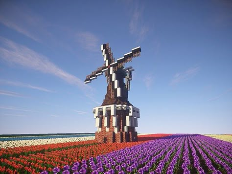 Traditional dutch windmill Minecraft Project Blueprint Minecraft, Windmill Minecraft, Minecraft Farming, Villa Minecraft, Minecraft City Buildings, Dutch Windmill, Minecraft Interior, Minecraft Banner Designs, Minecraft House Plans