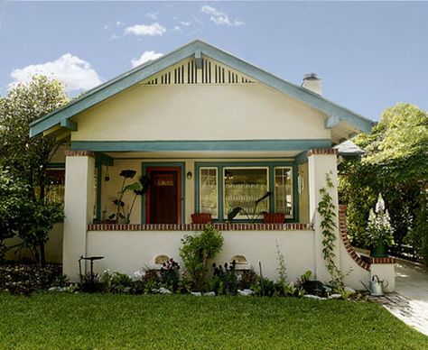 Bungalow Kitchen, Plain & Simple | Arts & Crafts Homes and the Revival Stucco Bungalow, Arts And Crafts Bungalow, Bungalow Kitchen, California Bungalow, Bungalow Exterior, Stucco Homes, Bungalow Homes, Modern Craftsman, Arts And Crafts House