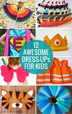 12 Awesome Dress-ups for kids and tips for making dress up play easy and fun! Dress Up Box For Kids, Dress Up Box Ideas, Dress Up Themes, Dress Up Trunk, Kids Dress Up Costumes, Playroom Idea, Toddler Dress Up, Animal Dress, Homemade Dress