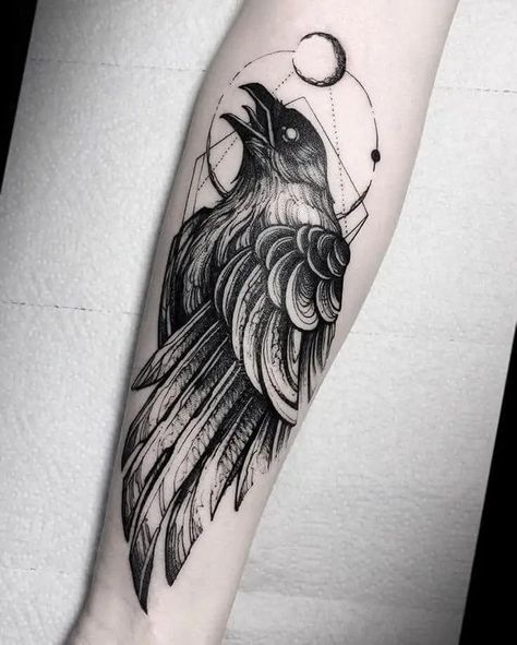 Crow Tattoo For Men, Black Crow Tattoos, Natur Tattoo Arm, Cover Up Tattoos For Men, Rabe Tattoo, Crow Tattoo Design, Crow Tattoo, Muster Tattoos, Nordic Tattoo