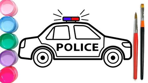 How to Draw a Police Car - An easy, step by step drawing lesson for kids. This tutorial shows the sketching and drawing steps from start to finish. How To Draw A Police Car, Police Car Drawing Easy, Car Easy Drawing, Police Car Drawing, Car Drawing For Kids, Police Car Coloring Page, Simple Car Drawing, Kids Police Car, Toy Police Cars