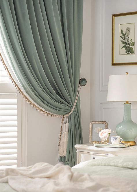 Pair of Mint Green Velvet Curtains Bedroom Velvet Curtains - Etsy Canada Velvet Curtains Bedroom, Plain Curtains, The Curtains, Stylish Curtains, Green Bedroom, Green Curtains, Curtains Living, Home Curtains, In The Bedroom