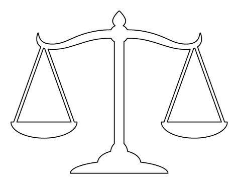 Scales of justice pattern. Use the printable outline for crafts, creating stencils, scrapbooking, and more. Free PDF template to download and print at http://patternuniverse.com/download/scales-of-justice-pattern/ Justice Symbol, Scale Image, Law School Graduation Party, Justice Tattoo, Justice Scale, Balance Scale, Anniversaire Diy, Law School Graduation, Scales Of Justice