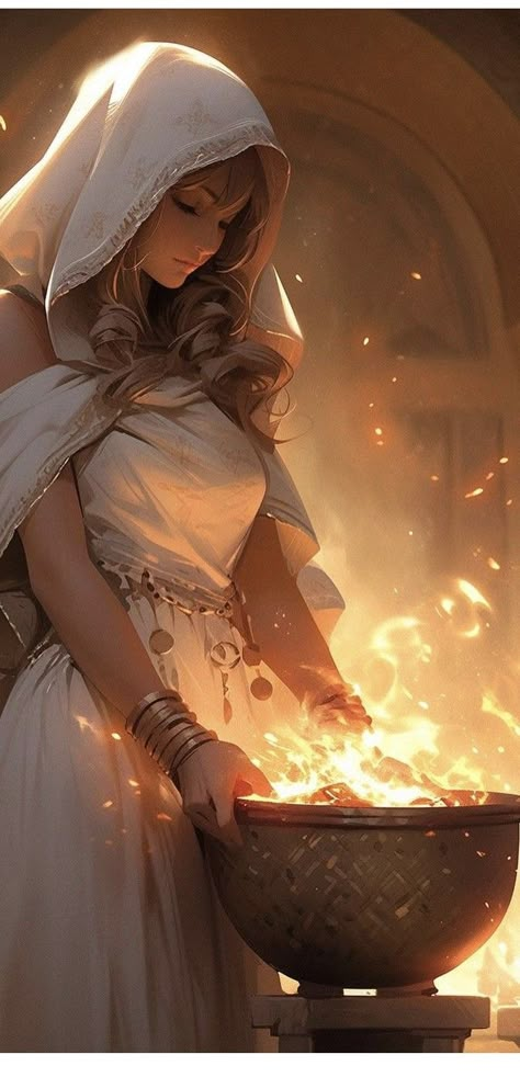 Ananke Goddess Greek Mythology, Greek Priestess Aesthetic, Fantasy God Aesthetic, Roman Priestess, Dnd Priestess, Greek Priestess, Priestess Character Design, Anime Priestess, Sun Priestess