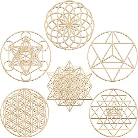 Leinuosen 4 Pcs 12 Inch Crystal Grid Board Sacred Geometry Wall Art Set Metatron Cube, Flower of Life, Sri Yantra, 64 Star Tetrahedron Pagan Decor Home Zen Wall Decor for Room Hanging (Classic Style) Spiritual Room Decor, Zen Wall Decor, Metatron Cube, Grid Board, Wall Hanging Sculpture, Pagan Decor, Metatron's Cube, Sacred Geometric, Light Colored Wood