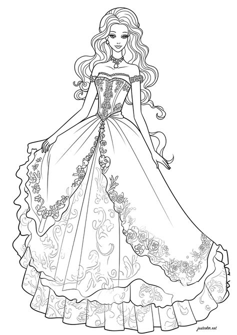 Barbie in a pretty princess dress - JustColor.net : Free printable coloring pages for adults and kids Colouring Sheets For Adults, Cupcake Coloring Pages, Printable Colouring, Barbie Inspired, Barbie Coloring, Barbie Coloring Pages, Kitty Coloring, Princess Coloring Pages, Coloring Page Ideas