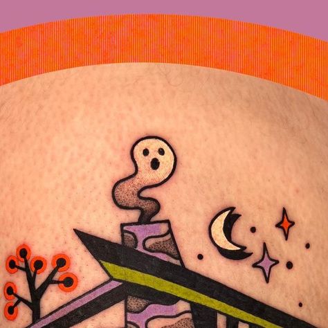 Mid Century Tattoos, Mid Century Tattoo Ideas, Mid Century Tattoo, Haunted House Tattoo, Florida Tattoo, Autumn Tattoo, M Tattoos, Amazing Tattoos, Mcm Design