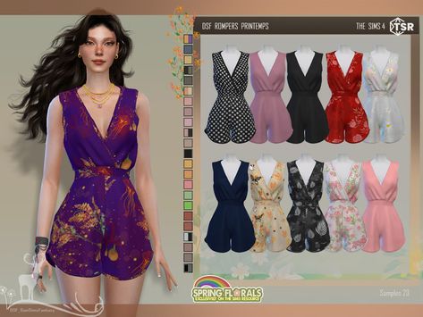 The Sims Resource - SPRING FLORALS ROMPERS PRINTEMPS Sims 4 Seasons, Belle Gown, Sims 4 Tsr, Cute Casual Dresses, Sims 4 Gameplay, Spring Florals, Sims 4 Game, Sims 4 Clothing, The Sims4