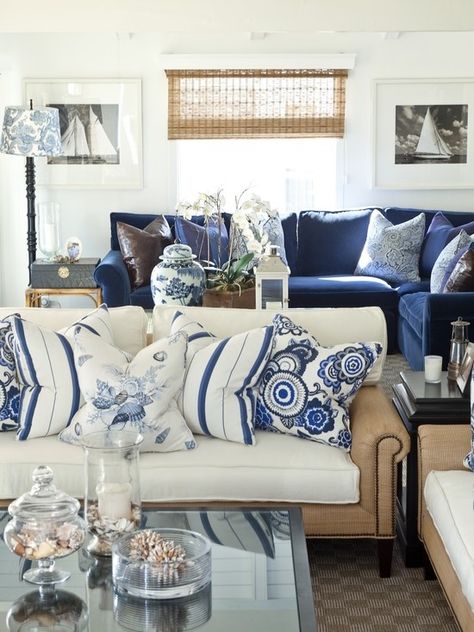 23 Things ONLY a Designer will Tell You | Maria Killam Blue And White Living Room, Coastal Decorating Living Room, Blue White Decor, Coastal Living Rooms, Beach House Interior, Coastal Living Room, White Living, White Living Room, Living Room White