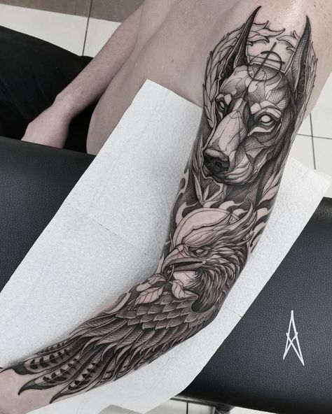 Phoenix Tattoo Sleeve, Arm Cover Up Tattoos, Thigh Piece Tattoos, Egyptian Tattoo Sleeve, All Black Tattoos, Small Shoulder Tattoos, Torso Tattoos, Forearm Band Tattoos, Full Sleeve Tattoo Design