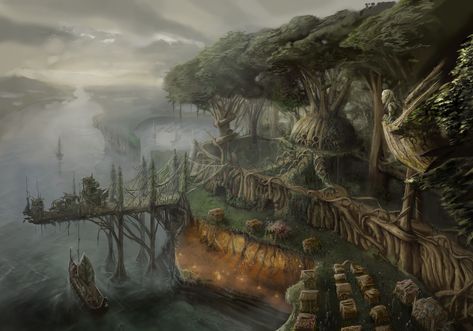 Heroes' Tears: The Elf Fortress by razwit.deviantart.com on @DeviantArt Elven Tree, Tree Town, Elf Tree, Fantasy Tree, Fantasy Town, Devian Art, Wood Elf, Castle Designs, Fantasy Story