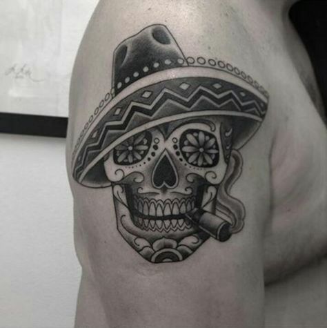 Skull With Sombrero Tattoo, Sombrero Tattoo, Mexican Skull Tattoos, Cowboy Hat Tattoo, Spanish Tattoos, Skull Girl Tattoo, Mexican Skull, Tattoo Sleeves, Forearm Sleeve Tattoos