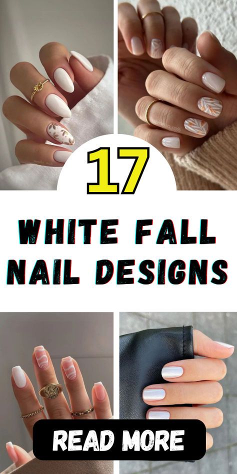 White Nails With Fall Designs, White Fall Nails, White Nail Ideas, Minimalist Vibe, Autumn Look, Leaf Designs, White Nail Designs, White Nail, Fall Nail