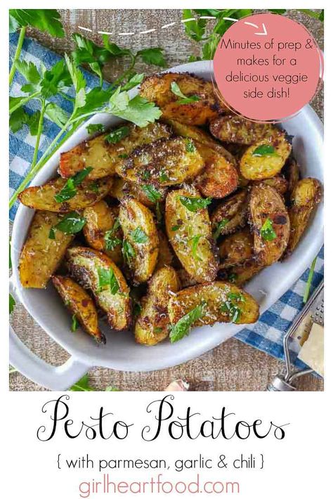 Fingerling Potatoes Recipes, Root Vegetables Recipes, Side Dishes For Salmon, Side Dish For Dinner, Pesto Potatoes, Roasted Fingerling Potatoes, Potatoes Roasted, Easy Potato Recipes, Domino Effect