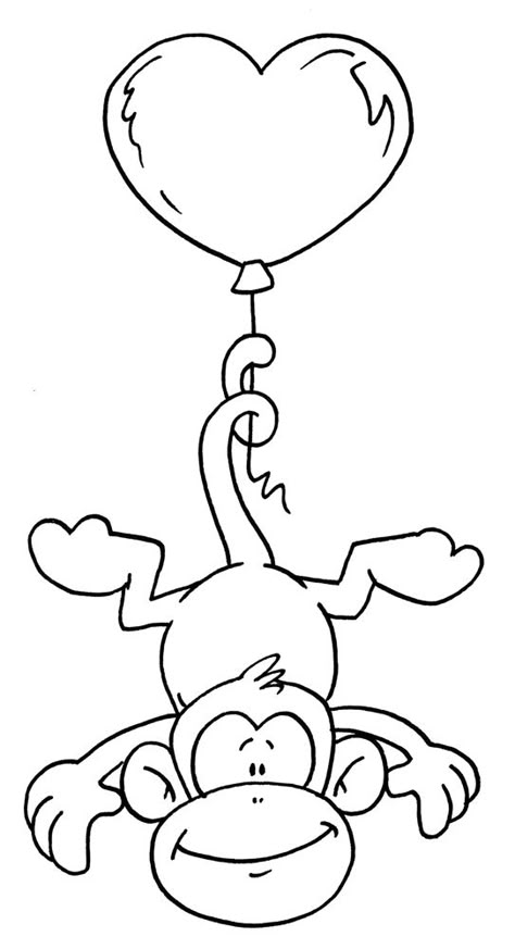 Monkey Valentine, Monkey Coloring Pages, Valentine Coloring Pages, Funny Monkey, Valentine Coloring, Cartoon Coloring Pages, Digi Stamp, Cute Coloring Pages, Digi Stamps