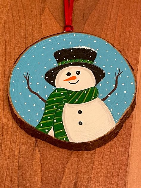 Wood Slice Ornament | Etsy Christmas Decorations House, Christmas Decoration House, Kids Christmas Decorations, Painted Wood Slices, Christmas Decoration Party, Christmas Decorations Party, Ornaments Painted, Ornament Snowman, Christmas Decorations For Kids