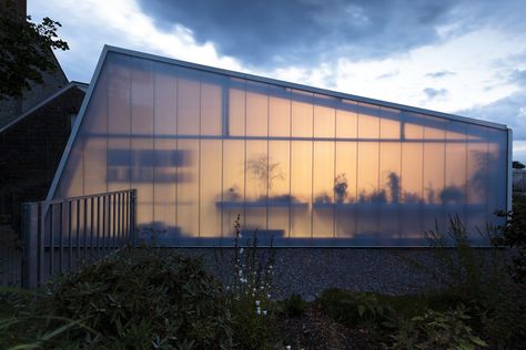 SHOP FOR A PLANT NURSERY | SPECIMEN | Photo: Valentin Bianchi Photograph | Archinect Contemporary Greenhouses, Translucent Wall, Nursery Pictures, Building Renovation, Real Estate Humor, Facade Architecture, Plant Nursery, Facade Design, Glass House