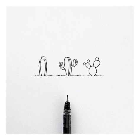 Tattoo Cactus, Tattoo Map, Sunset Tattoos, Cactus Tattoo, Cactus Drawing, Tiny Cactus, Making Plant Pots, Plant Art Print, Single Line Drawing