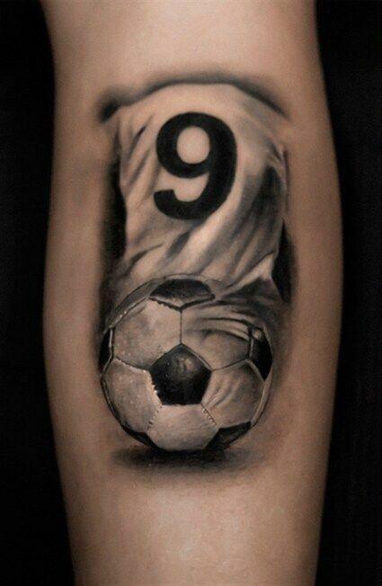 201f1ef7-f1be-45e2-b4c0-4df59cd6ae66 9 Tattoo Number, Number 9 Tattoo, Soccer Tattoos, Football Tattoo, Sport Tattoos, Ball Tattoo, Realistic Tattoo Sleeve, Men Tattoos Arm Sleeve, Number 21