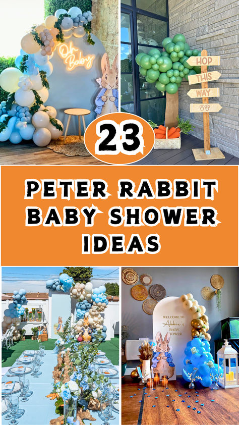 23 Peter Rabbit Baby Shower Ideas – Best Case Parenting Peter Rabbit Table Decor, Easter Baby Shower Ideas Boy, Peter Rabbit Baby Shower Centerpieces, Baby Shower Peter Rabbit Theme, Peter Rabbit Tablescape, Peter Rabbit Shower Ideas, Easter Theme Baby Shower Ideas, Easter Themed Baby Shower Ideas, Peter Rabbit Backdrop