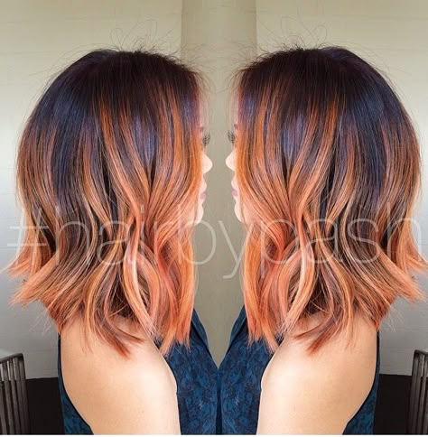 Red orange Peekaboo Highlights, Ombré Hair, Short Hair Color, Haircut And Color, Ombre Hair Color, Copper Hair, Orange Hair, Cool Hair Color, Color Hair