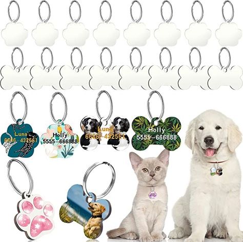 Customize your dog tags: you can DIY your favorite photo or pattern on the heat transfer pet tag pendent, customize a cute necklace or nameplate for your dog or cat to make your pet look cute and eye-catching; When your dog is playing with other dogs, the custom dog tag pendant is convenient for you to notice and distinguish, bringing you convenience. sublimation blank dog tags with key rings, the style is for you to choose.🐶😺 Custom Dog Tags, Dog Collar Tags, Small Animal Supplies, Sublimation Blanks, Dog Id Tags, Pet Paws, Dog Id, Pet Tags, Pet Id Tags