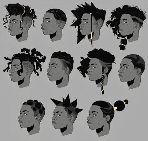 🍊•DonutsBagels•🍊 sur X : "Next for black hairstyles I thought I’d show how you can spice up fades! It can be more than just a base gradient, have fun with it! https://t.co/mFq4jnDZ7X" / X Black Characters Hairstyles, Black Hair Styles Art Reference, Black Hair Styles For Men, Black Hairstyles Character Design, Black Hair Men Drawing, Black Hair Show Hairstyles, Funky Black Hairstyles, Black Hairstyles Drawing Reference Male, Black Oc Hairstyles