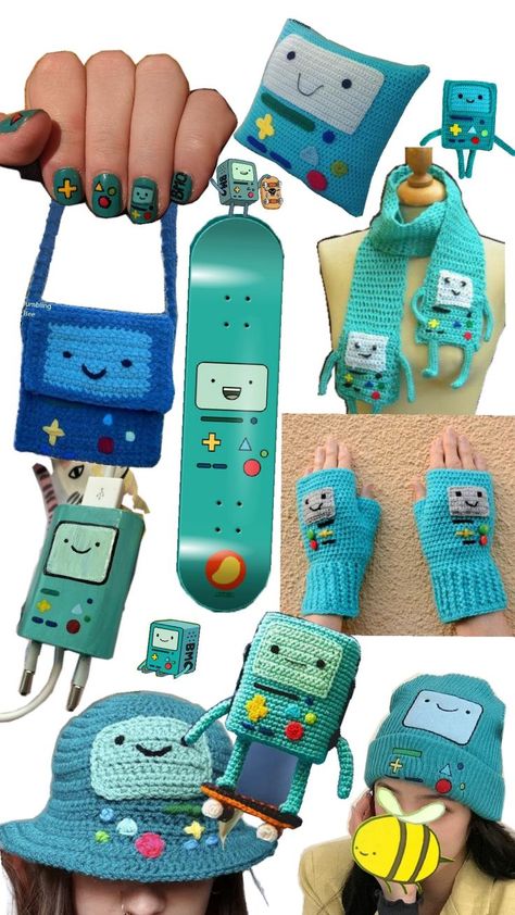 #bmo #adventuretime bmo #crochet #skateboard charger painted #nails Bmo Crochet, Bmo Adventure Time, Painted Nails, Gravity Falls, Adventure Time, Crochet Projects, Skateboard, Collage, Nails