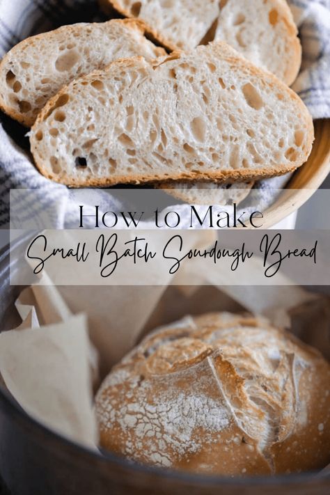 If you can't ever seem to make it through an entire sourdough loaf before it goes bad, this small batch sourdough bread recipe is for you! Half the size of your typical boule, you'll get all the same robust sourdough flavor without any going to waste. It's a perfect loaf for smaller households or to give as a gift. #FarmhouseonBoone #SmallBatchSourdough #Sourdough #SourdoughBread Small Batch Sourdough, Sourdough Boule Recipe, Sourdough Bread Machine, Farmhouse On Boone, Bread Bowl Recipe, Sourdough Loaf, Dough Starter, Sourdough Recipe, Sour Dough