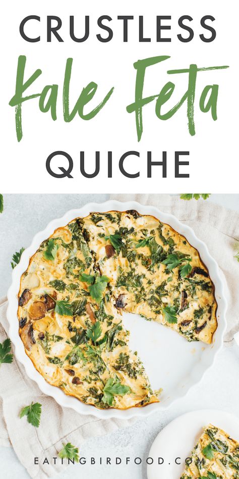 Quiche Feta, Feta Breakfast, Kale Quiche, Kale Feta, Feta Quiche, Brunch Appetizers, Breakfast Quiche, Kale Recipes, Crustless Quiche