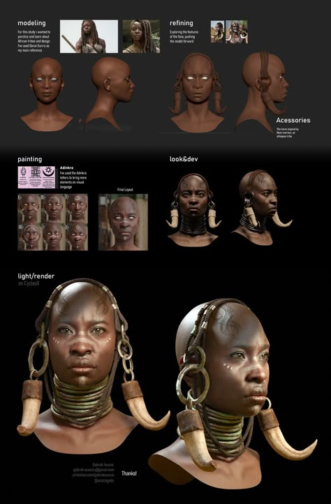 ArtStation - Mursi Warrior, Gabriel Acacio Africa Character Design, African Armor, African Character Design, Realistic Character Design, Facial Shapes, African Warrior, African Aesthetic, Danai Gurira, African Artwork