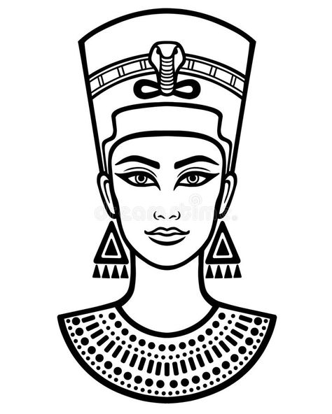 Animation portrait of the beautiful Egyptian woman. vector illustration Nefertiti Tattoo, Egyptian Drawings, Egyptian Painting, Egyptian Design, Egypt Tattoo, Egyptian Women, Afrique Art, Ancient Egypt Art, Queen Nefertiti