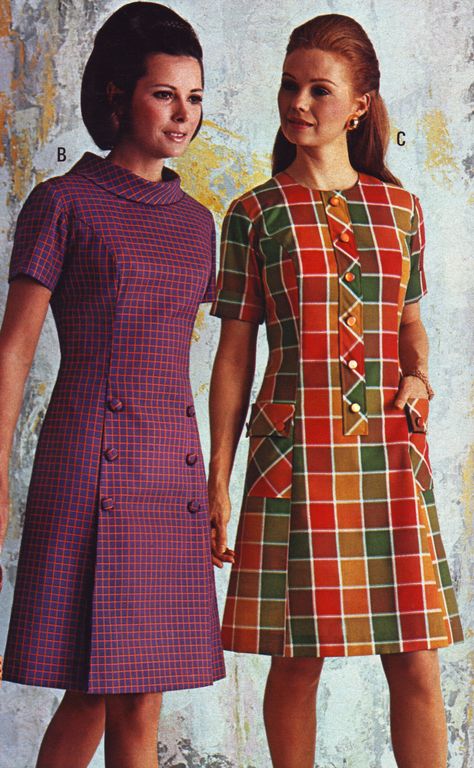 60 Fashion 60s Style, 1968 Fashion, 1970 Fashion, 60s Aesthetic, 1960 Style, 1960s Hair, Plaid Dresses, 1960 Fashion, 70 Fashion