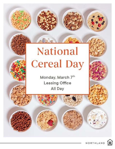 Help us celebrate National Cereal Day this Monday, March 7th – ALL DAY! #NationalCerealDay #Cereal #BayClub #ResidentEvents #WeLoveOurResidents National Cereal Day, March 7th, Graphic Design Books, National Days, Design Book, March 7, Book Design, Cereal, Graphic Design