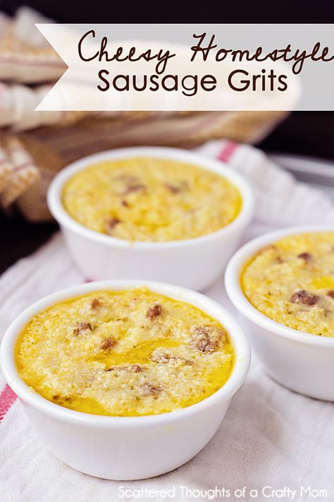 Cheesy Home-style Sausage Grits, Lightened Up Sausage And Grits Recipe, Sausage Grits, Cheesy Grits, Grits Recipe, Crafty Mom, Breakfast Time, Breakfast Treats, Grits, Morning Food