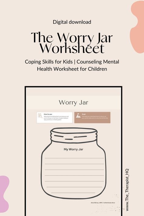 worry jar, digital download, coping skills, mental health worksheet, kids counseling, emotional regulation, child therapy, therapy tools Jar Worksheet, Worry Jar, Fill The Jars Template, Coping Skills For Kids, Skills For Kids, The Therapist, Counseling Kids, Child Therapy, Practice Management