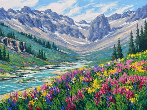 Big Nature Painting, Canvas Painting Landscape Acrylics, Mountains Oil Painting, Mountains Canvas Painting, Oil Painting Of Mountains, Landscape Oil Paintings Horizontal, Landscape Oil Paintings Mountain, Montana Landscape Painting, Laptop Screens