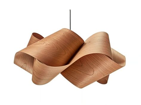 Handmade wood veneer pendant lamp mobius shape Natural Cherry Wood, Decorative Pendant Lighting, Lzf Lamps, Orange Wood, Wood Ceiling, Metal Canopy, Blue Wood, Wooden Lamp, Suspension Lamp